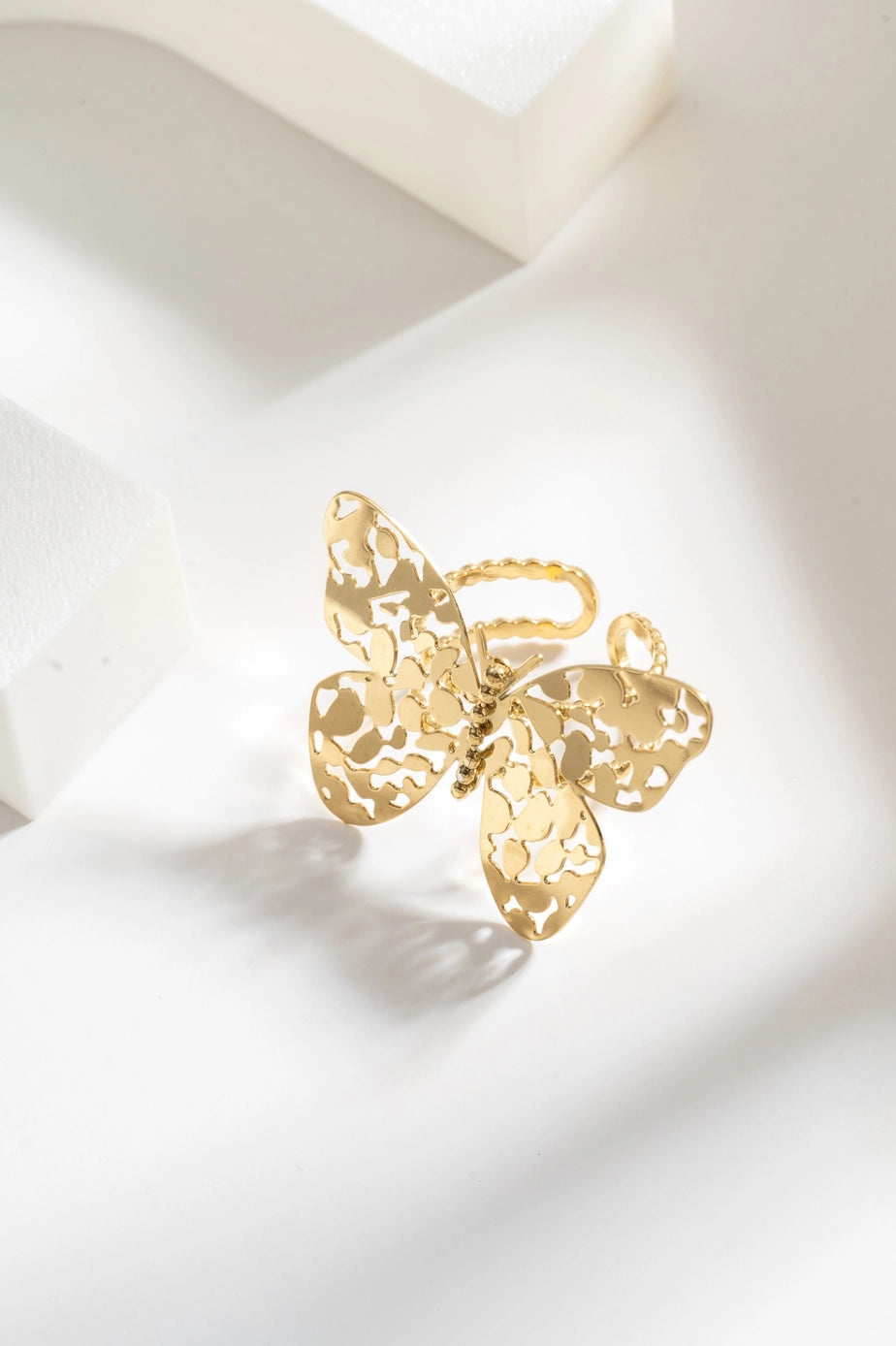 Adjustable Golden Butterfly Ring in Stainless Steel Lace
