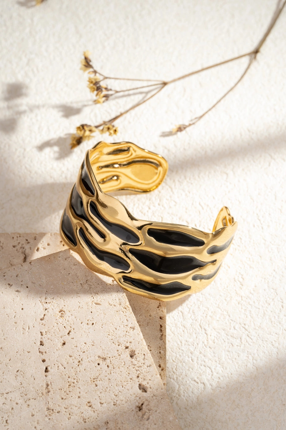 Black Enamel Chic Design Stainless Steel Cuff Bracelet