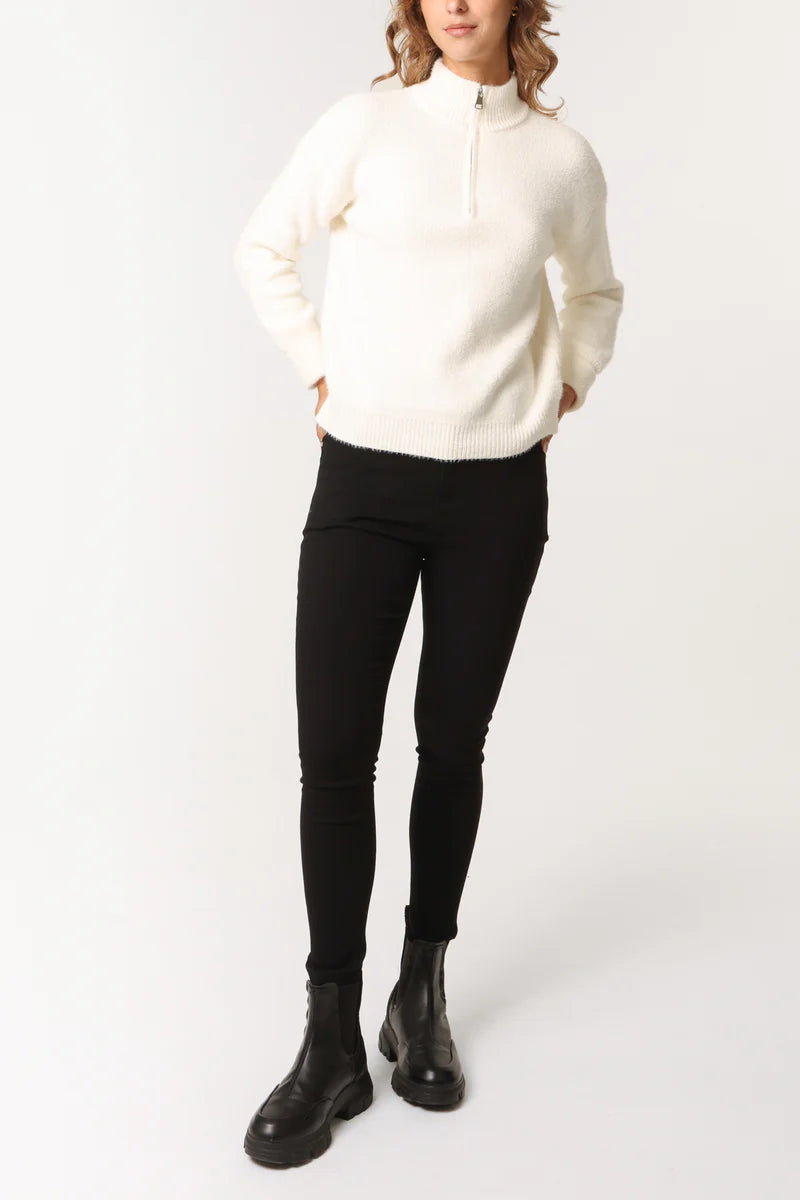 Half Zip Collar Soft Knit Jumper Ivory