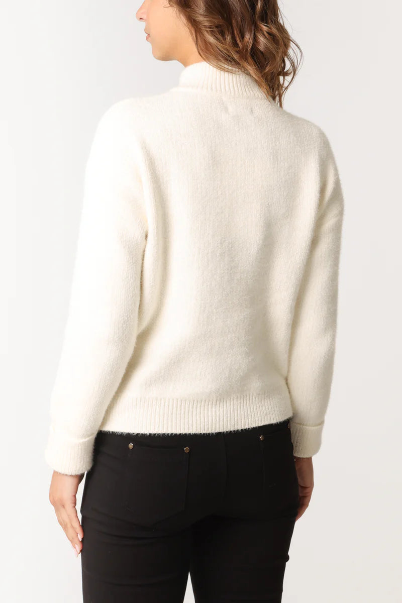 Half Zip Collar Soft Knit Jumper Ivory