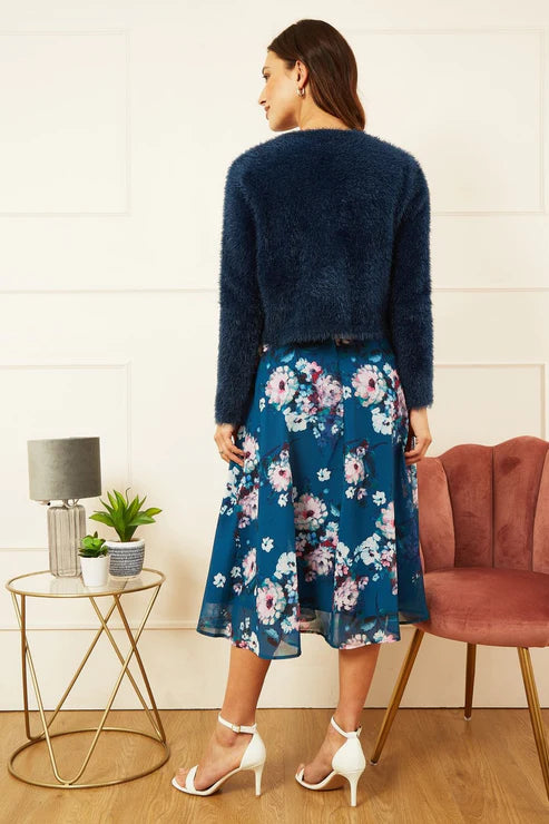 Navy Eyelash Knit Bolero Jacket