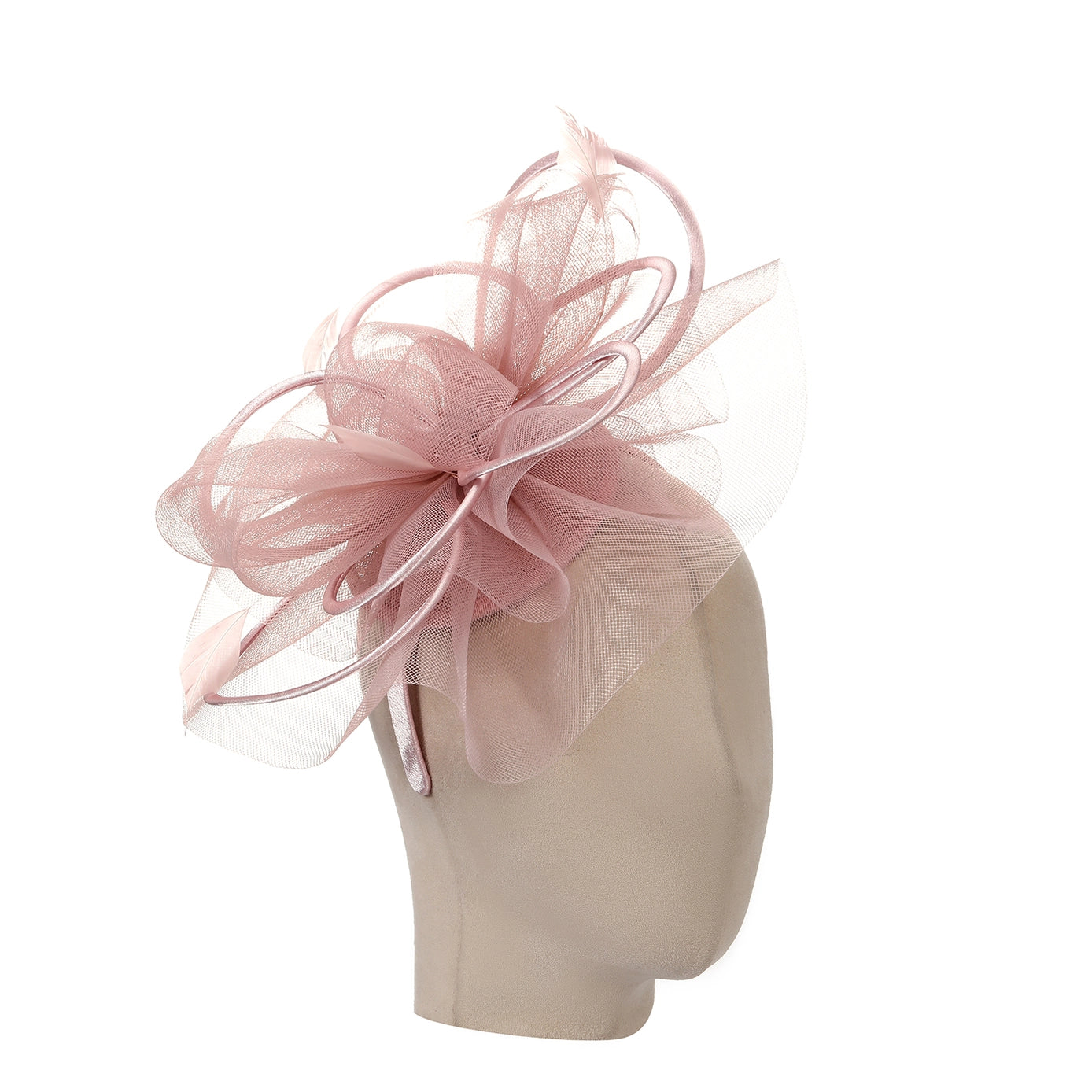 Plain Delicate Mesh and Feather Accents Fascinator Dusky Pink