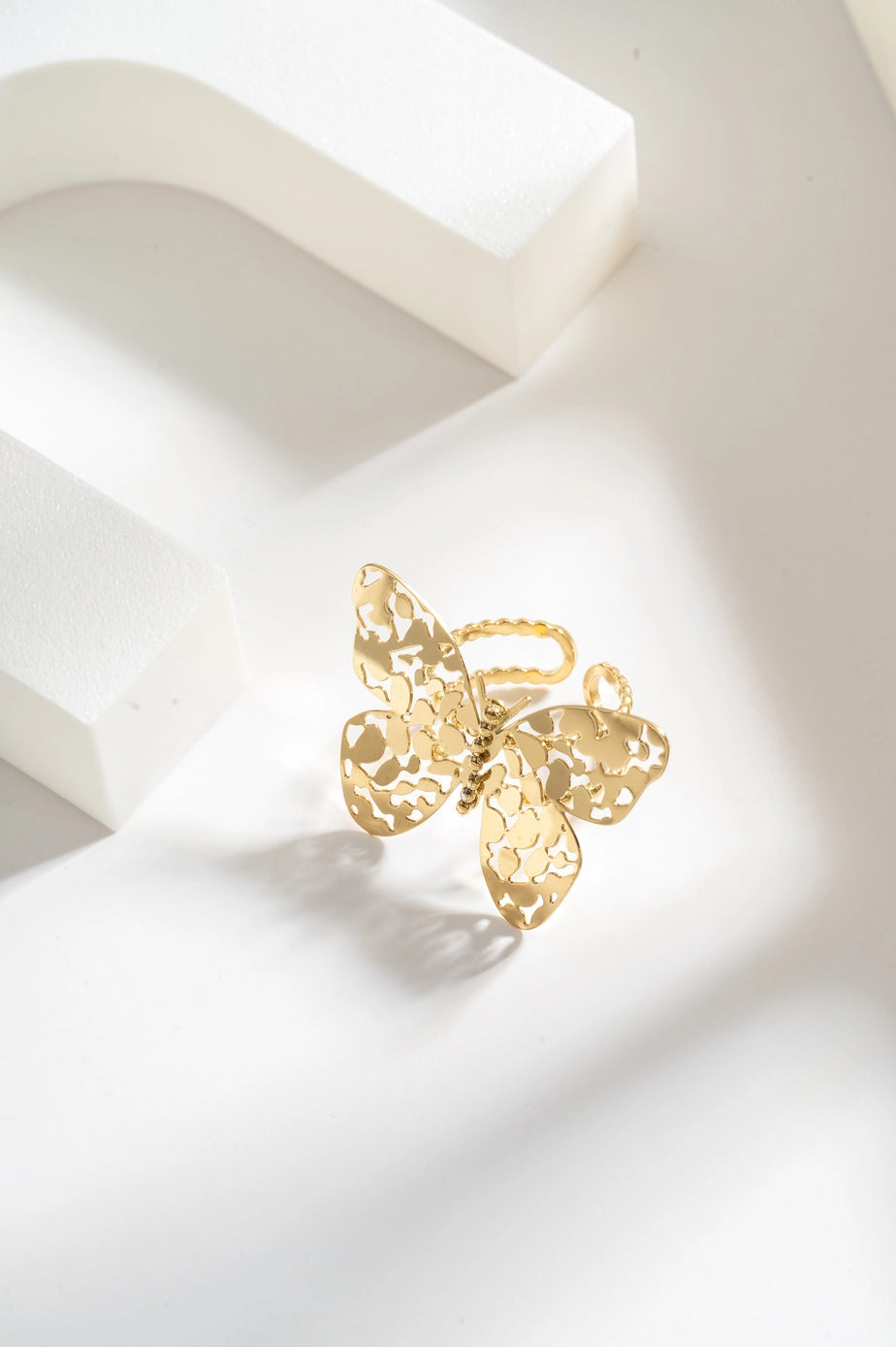 Adjustable Golden Butterfly Ring in Stainless Steel Lace