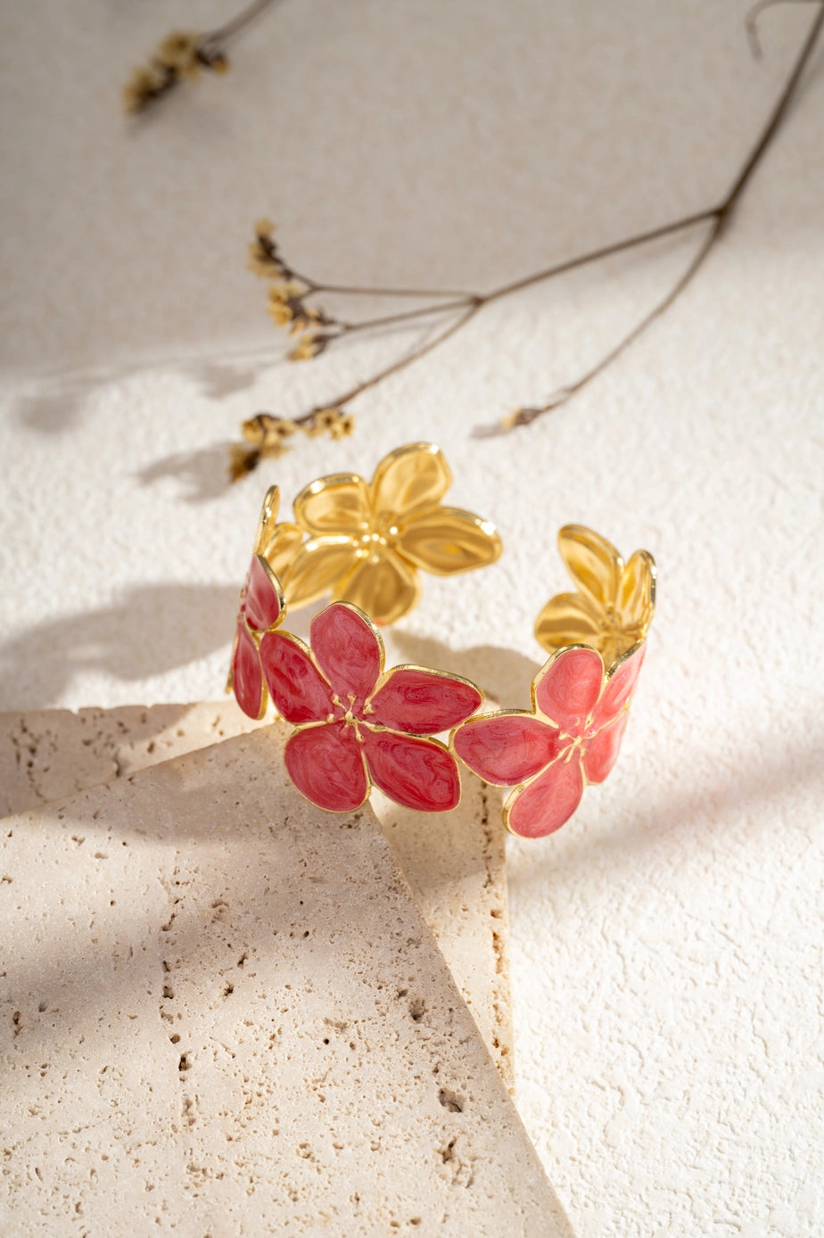 Stainless Steel Flower Bracelet with Gold Enamel Jewelry