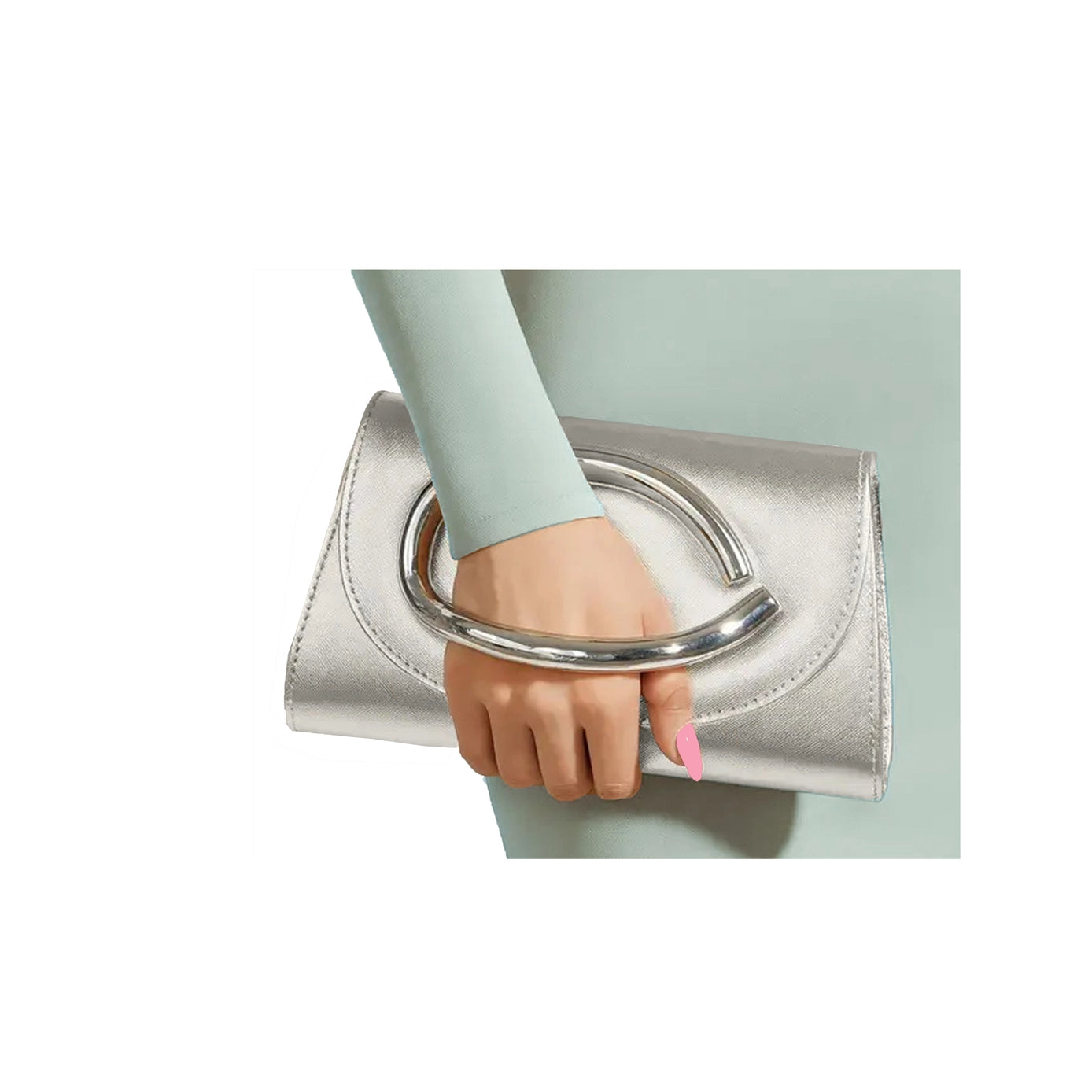 Trapezoid Shape Pu Clutch Bag with Metal Hardware In Four Colours
