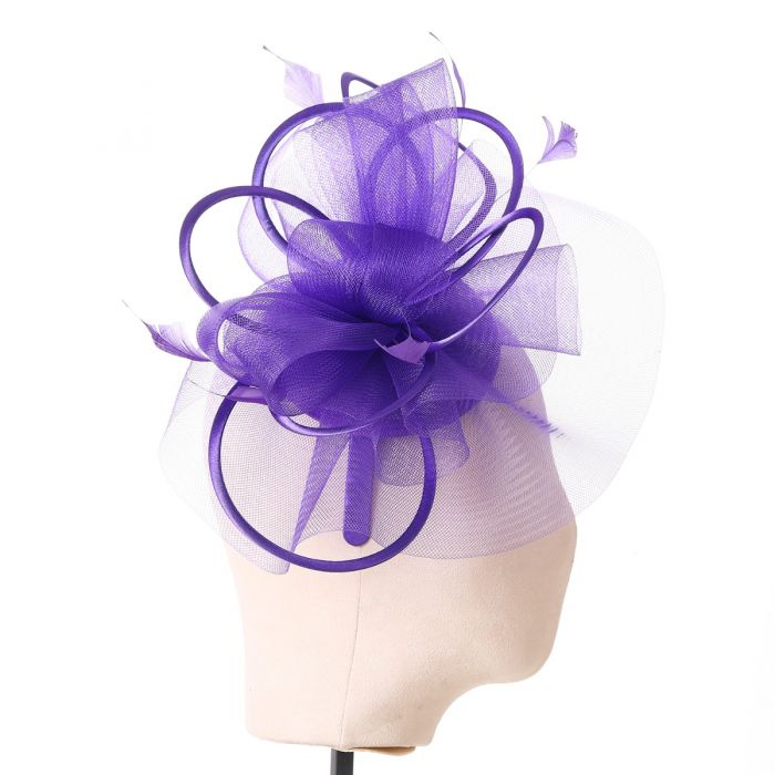 Plain Delicate Mesh and Feather Accents Fascinator Purple
