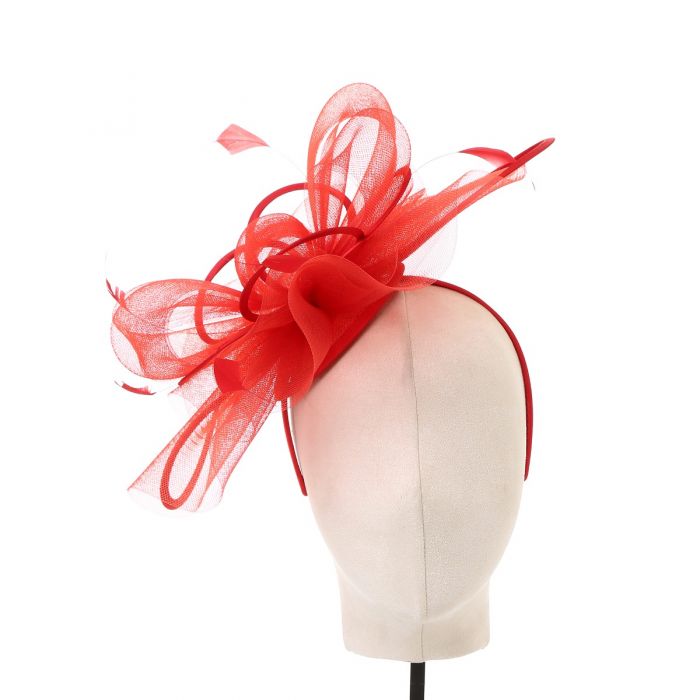 Plain Delicate Mesh and Feather Accents Fascinator Red