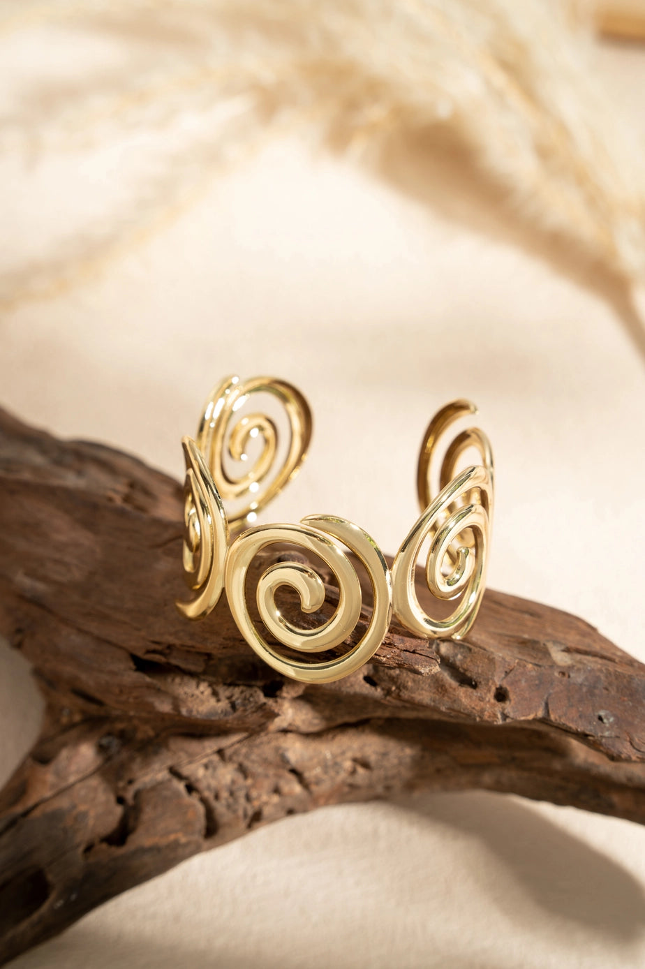 Golden Spiral Bracelet Stainless Steel Sculptural Design