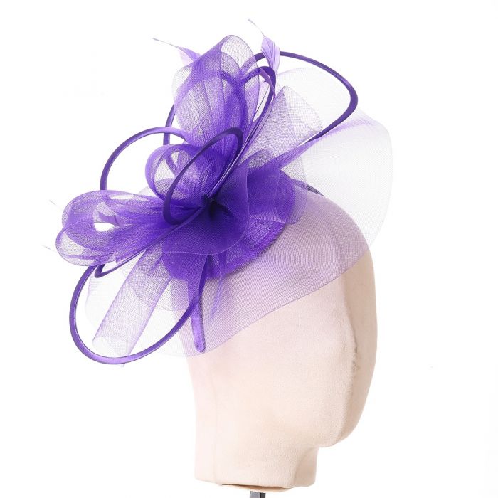 Plain Delicate Mesh and Feather Accents Fascinator Purple
