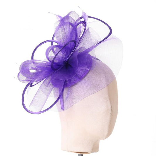 Plain Delicate Mesh and Feather Accents Fascinator Purple