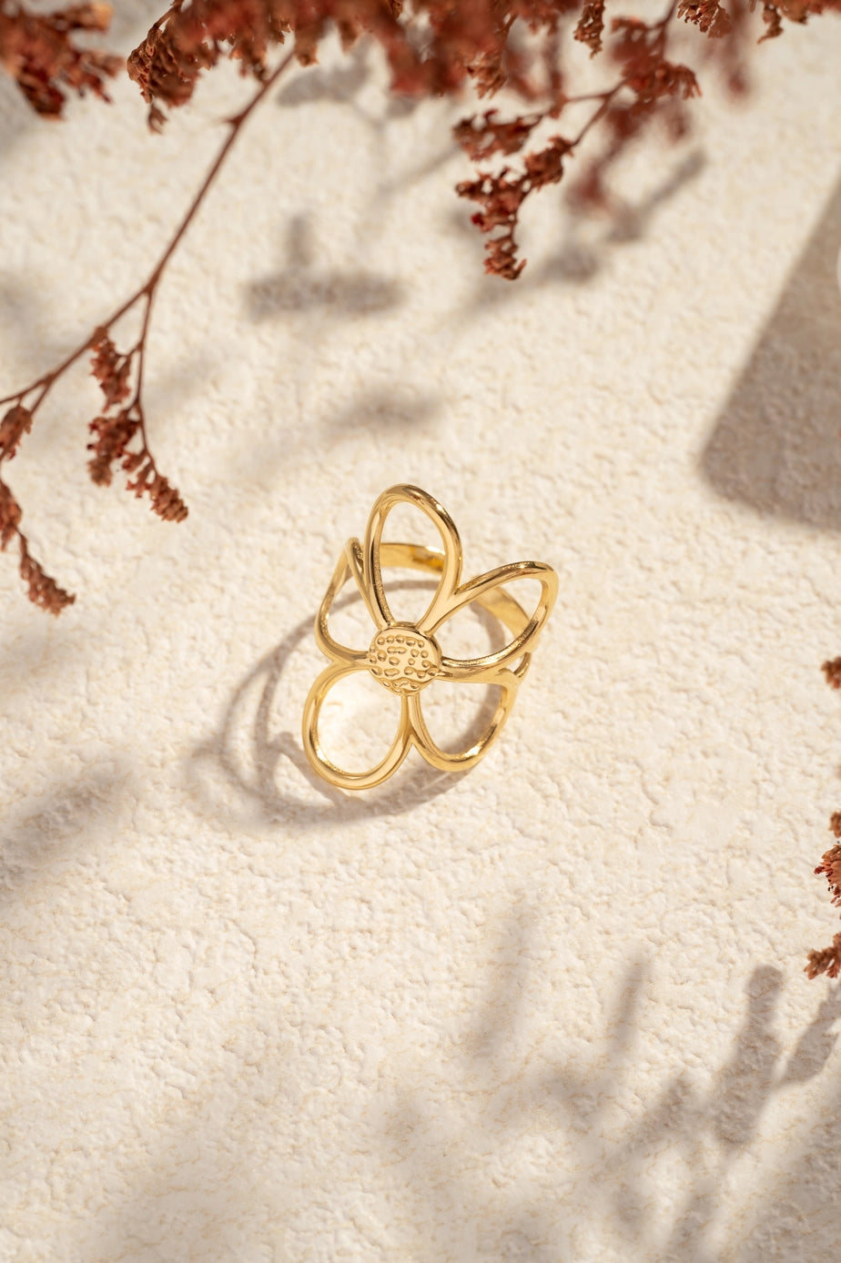 Openwork Flower Ring Stainless Steel Airy Design Adjustable