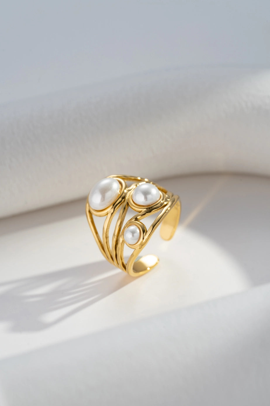 Modern Curved Openwork Ring in Stainless Steel Stones