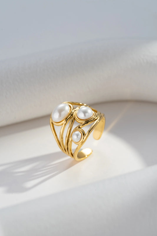 Modern Curved Openwork Ring in Stainless Steel Stones