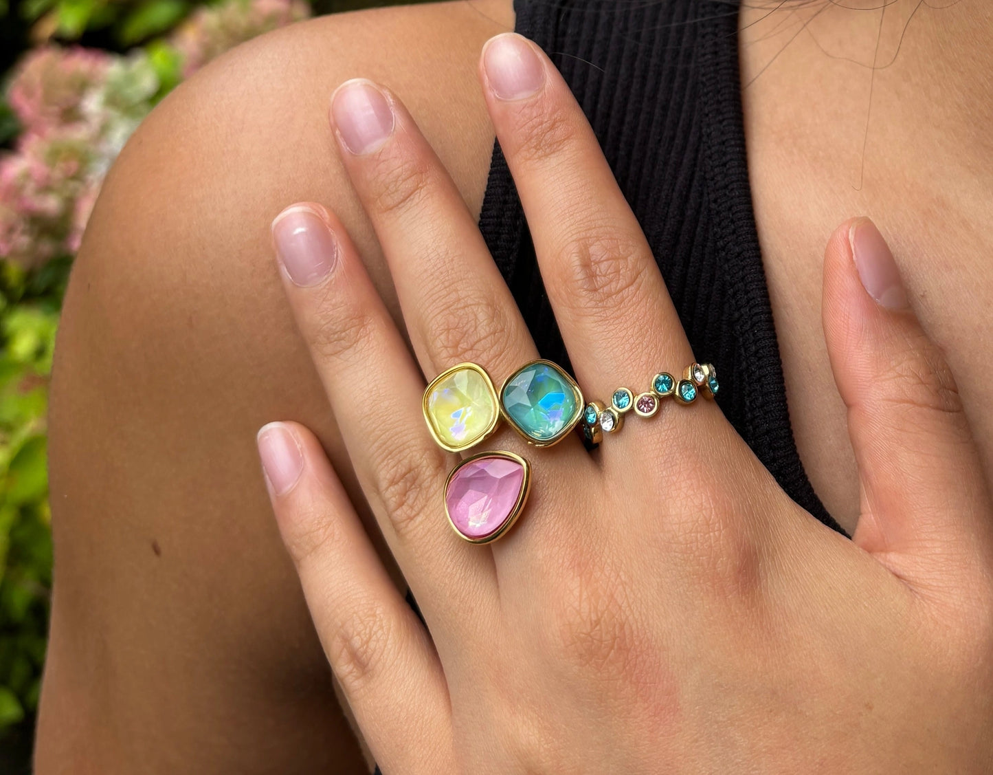 18ct Gold Plated Faceted Glass Adjustable Ring