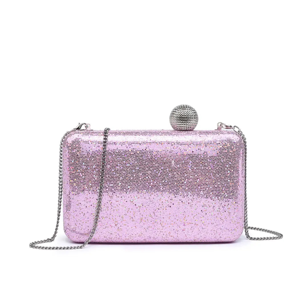 Metal Ball Clasp Glitter Clutch Bag Pink