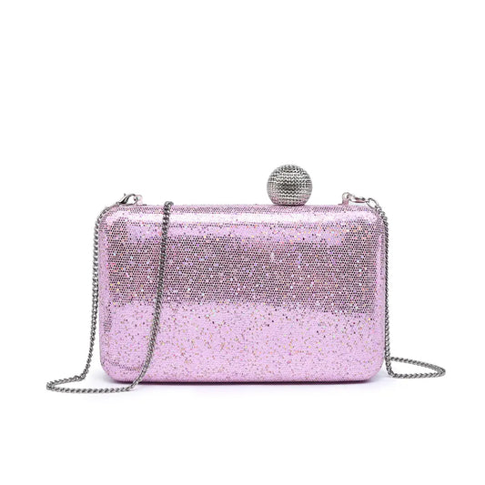 Metal Ball Clasp Glitter Clutch Bag Pink
