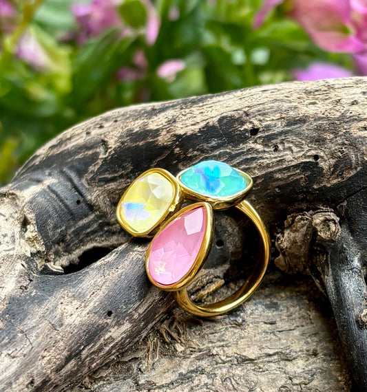 18ct Gold Plated Faceted Glass Adjustable Ring