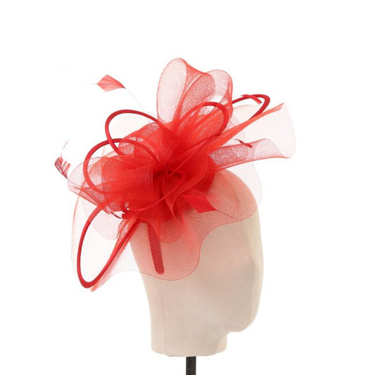 Plain Delicate Mesh and Feather Accents Fascinator Red
