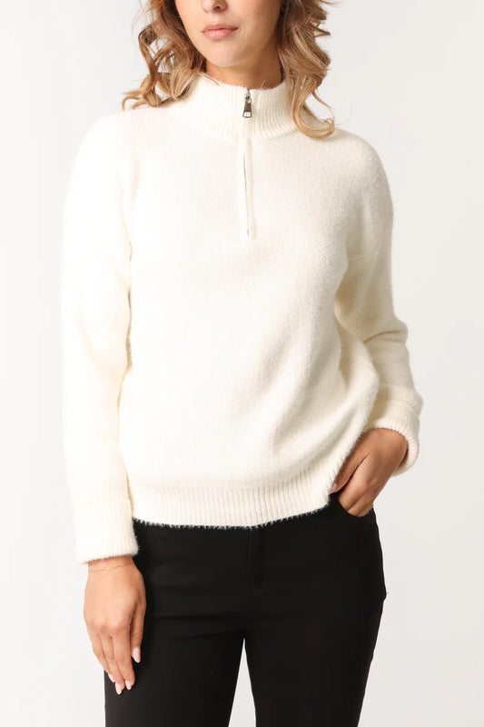 Half Zip Collar Soft Knit Jumper Ivory
