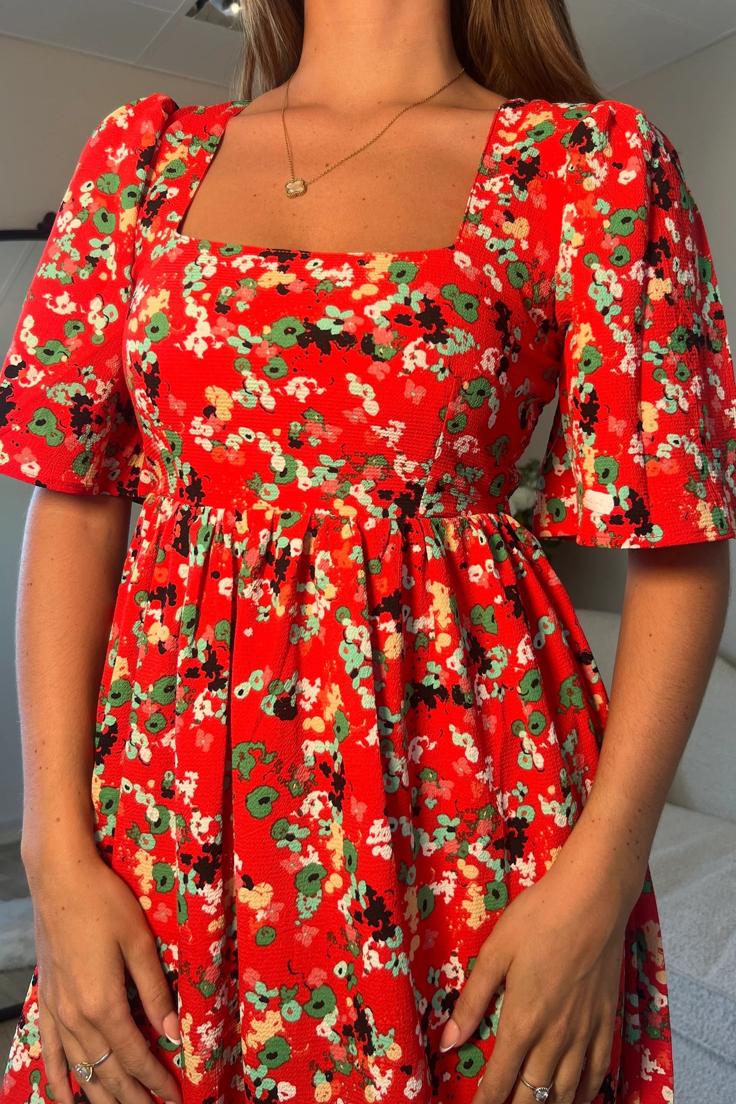 Aspen Square Neck Tiered Midaxi Dress Red