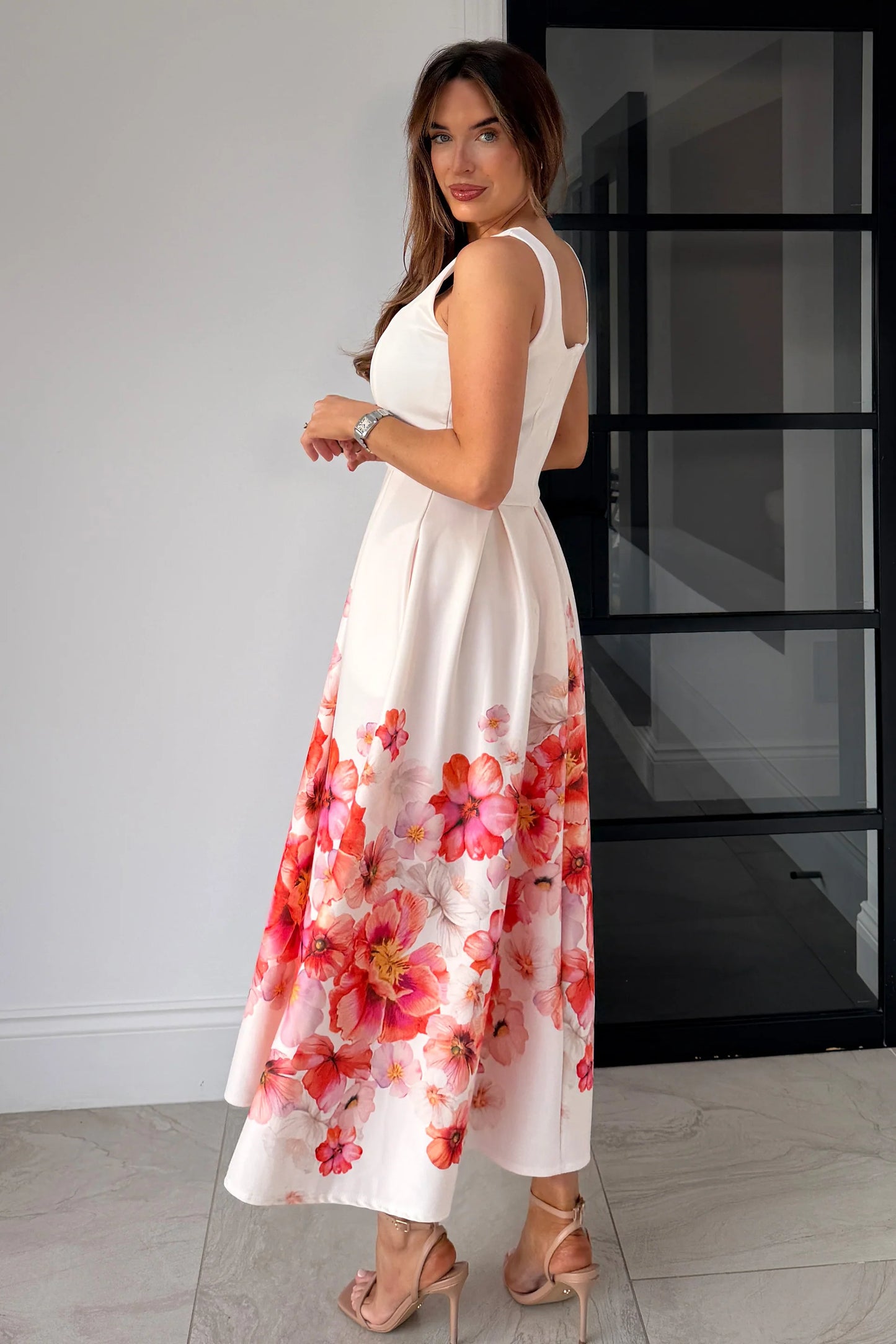 Erica Square Neck Pleated Midi Dress Floral print