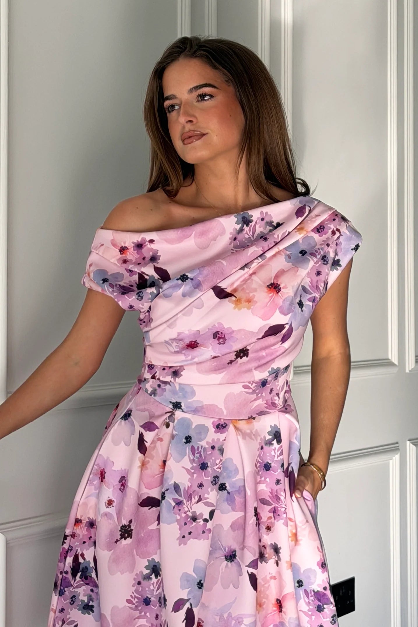 Betty Asymmetric Neckline Skater Mini Dress Lilac