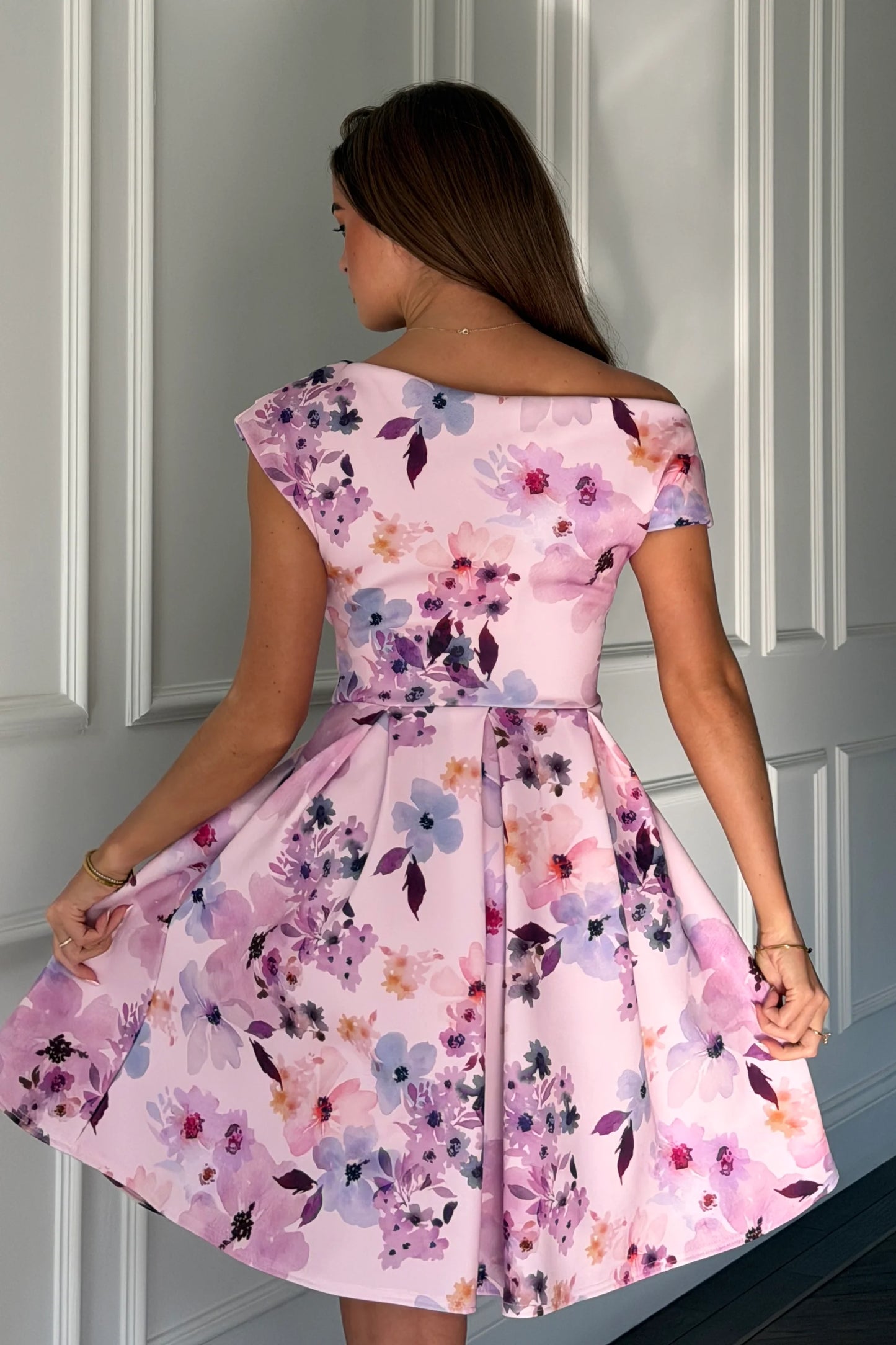 Betty Asymmetric Neckline Skater Mini Dress Lilac