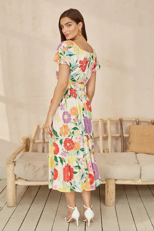 White Big Floral Midi Dress