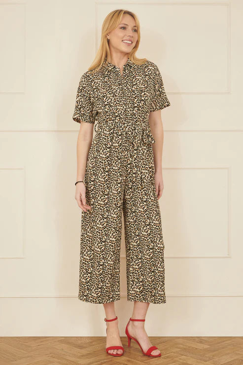 Brown Leaopard Print Crinkle Pleated Jumpsuit Brown