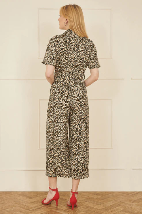Brown Leaopard Print Crinkle Pleated Jumpsuit Brown