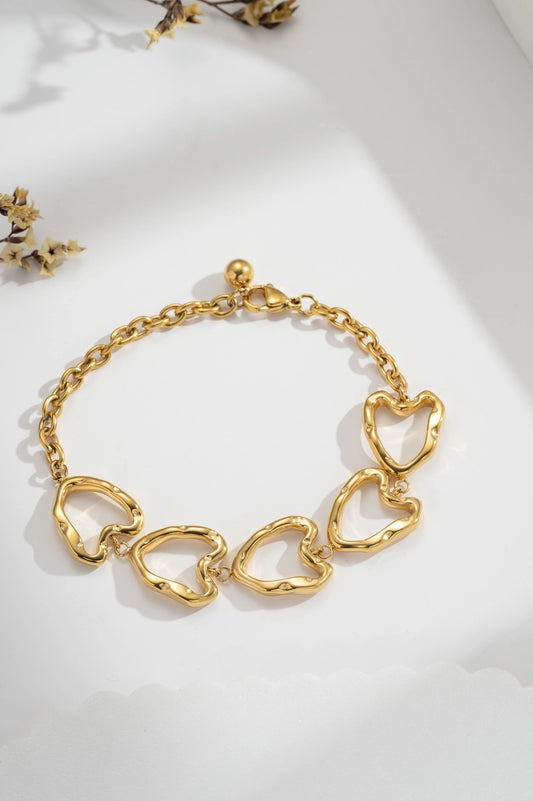 Five Golden Hearts Bracelet – Organic Design and Romantic Shine