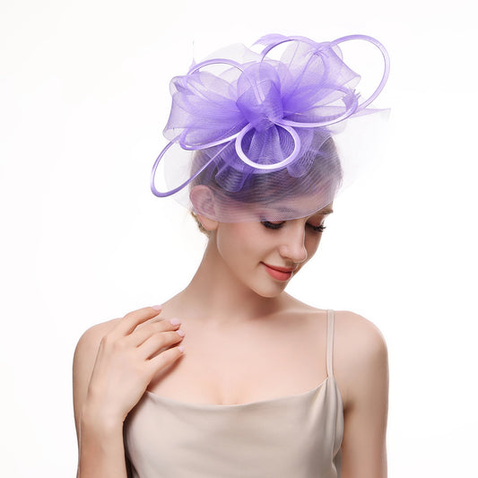 Plain Delicate Mesh and Feather Accents Fascinator Lilac