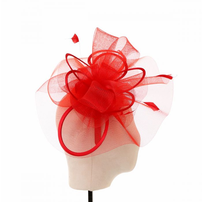 Plain Delicate Mesh and Feather Accents Fascinator Red