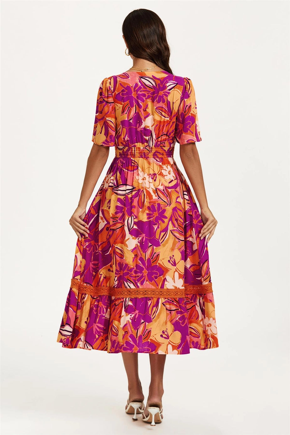 Floral Print Button Down Maxi Dress in Pink Orange