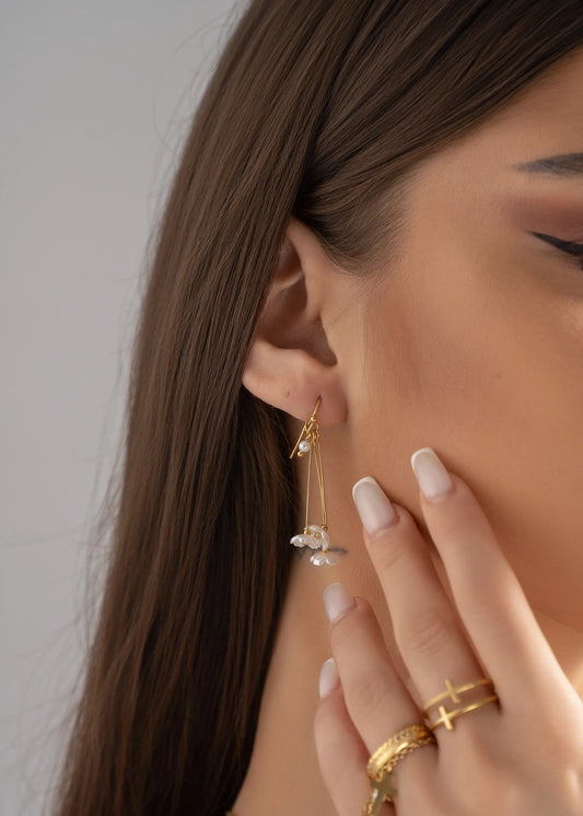 Gold Chain Earrings with Mother-Of-Pearl Petals
