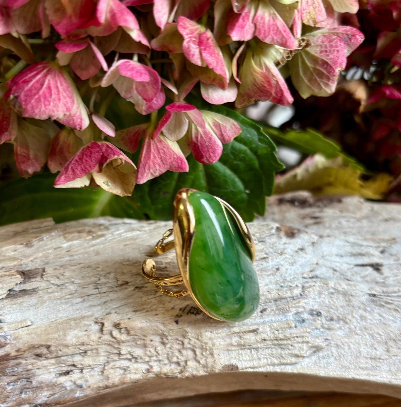 18ct Gold Plated Resin Statement Ring Green