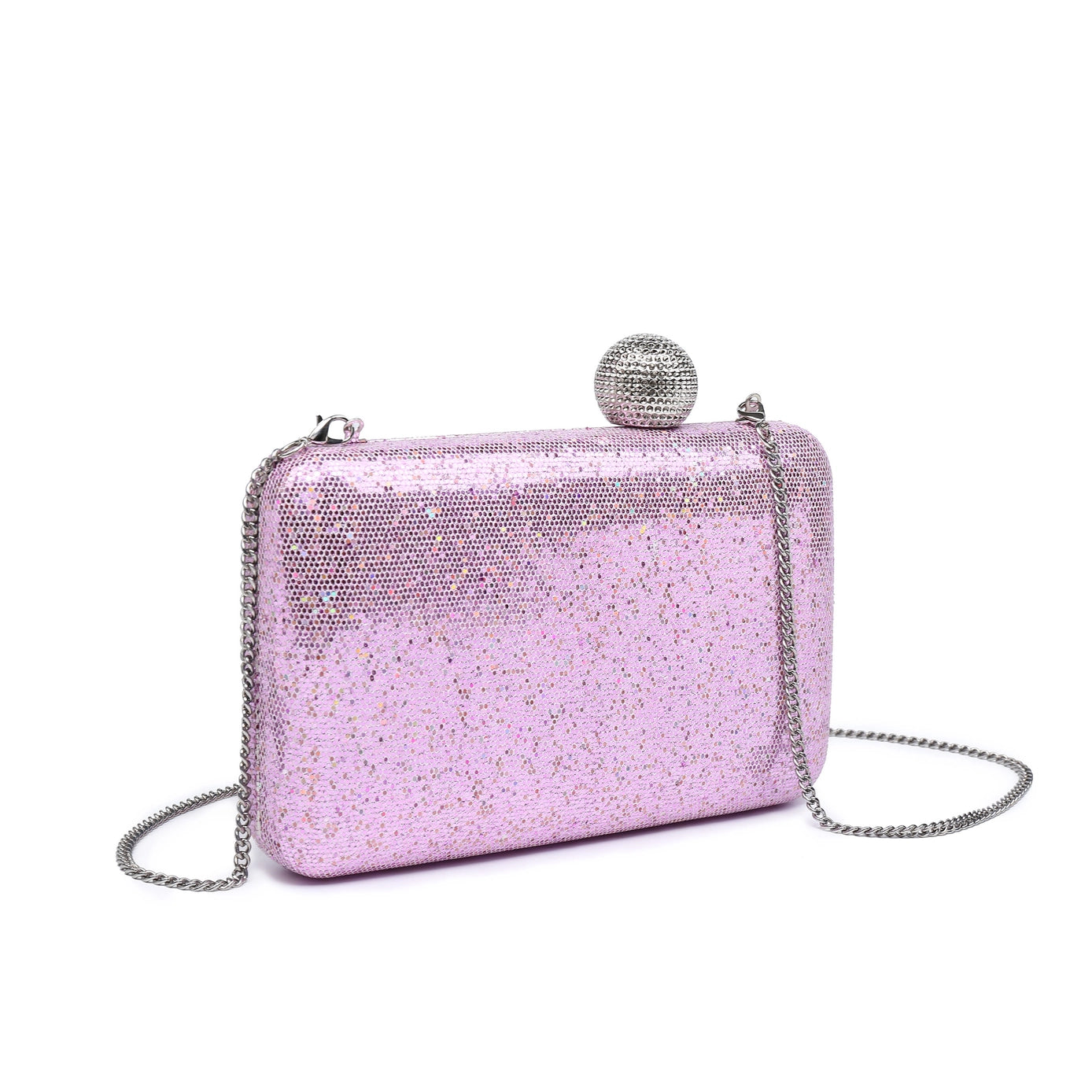 Metal Ball Clasp Glitter Clutch Bag Pink