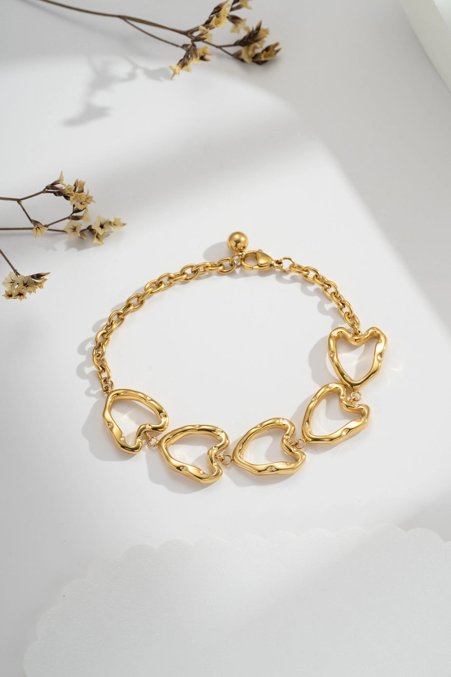 Five Golden Hearts Bracelet – Organic Design and Romantic Shine