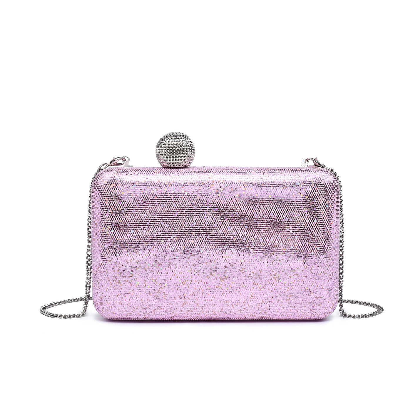 Metal Ball Clasp Glitter Clutch Bag Pink