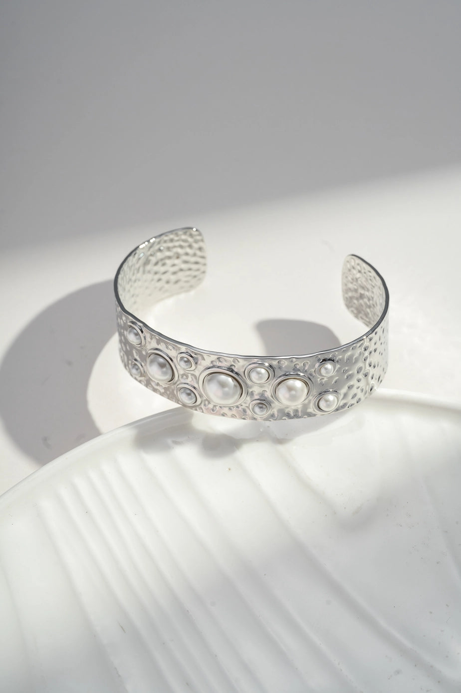 Stainless Steel Pearl Bangle Bracelet – Elegance