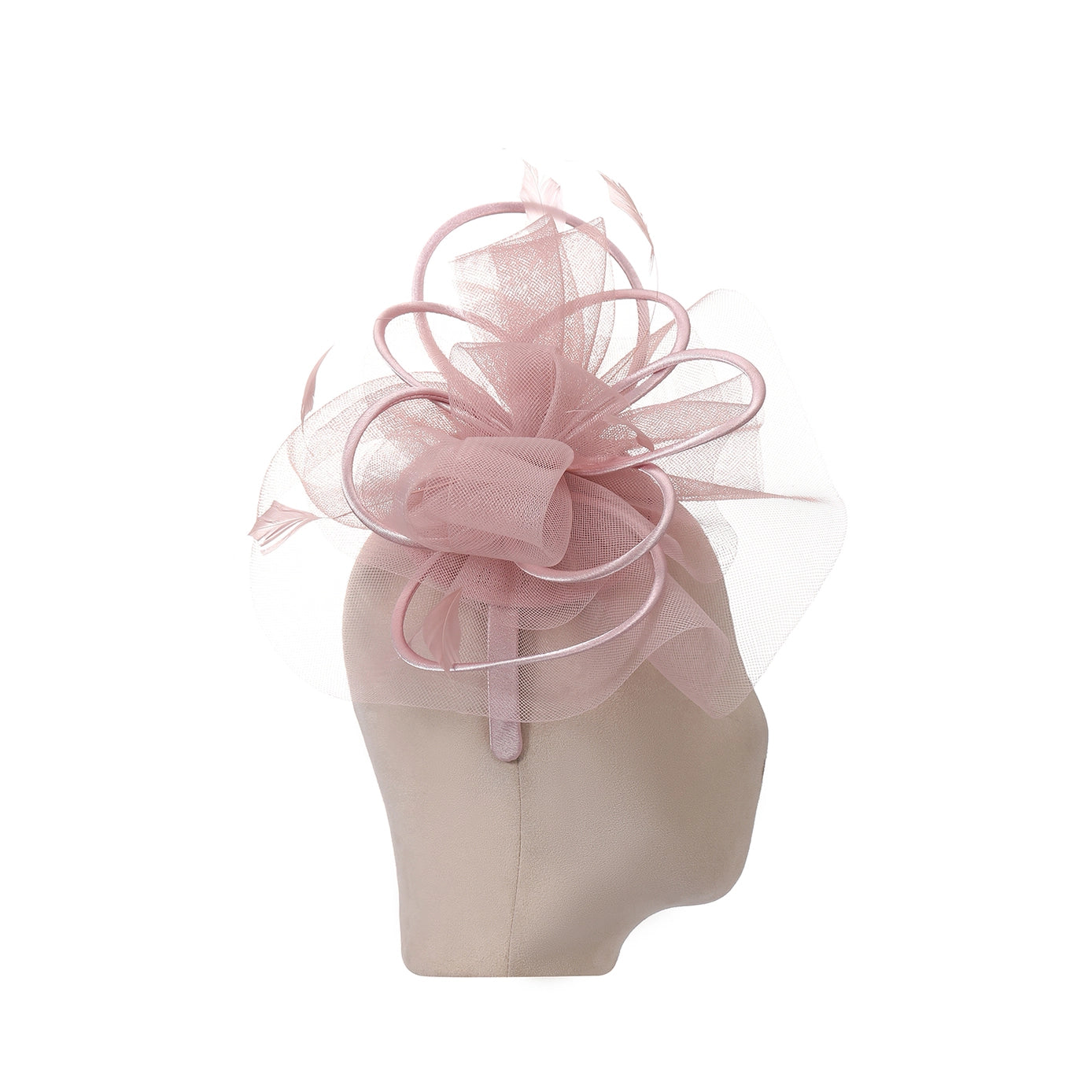 Plain Delicate Mesh and Feather Accents Fascinator Dusky Pink