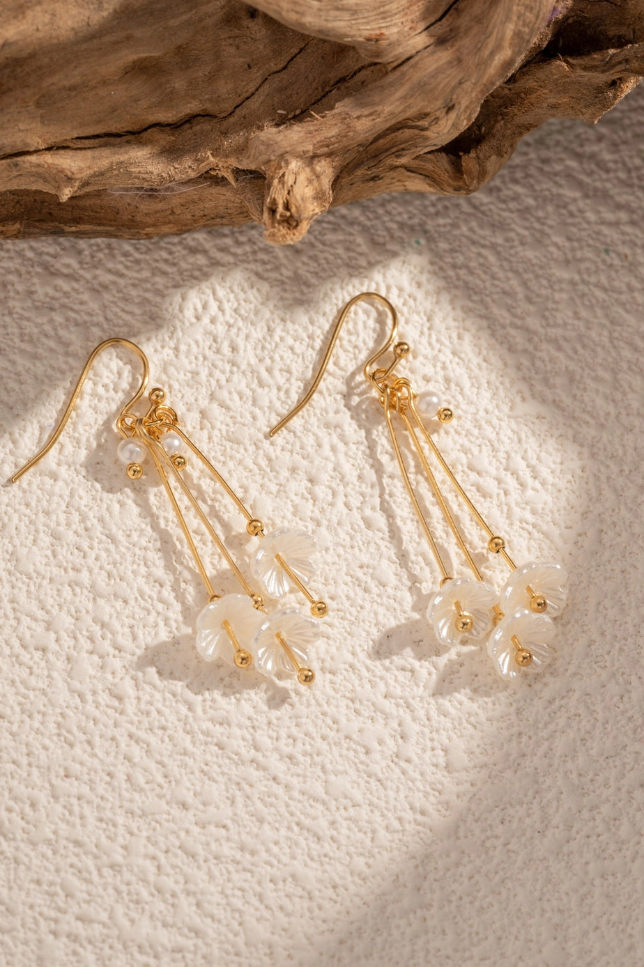 Gold Chain Earrings with Mother-Of-Pearl Petals