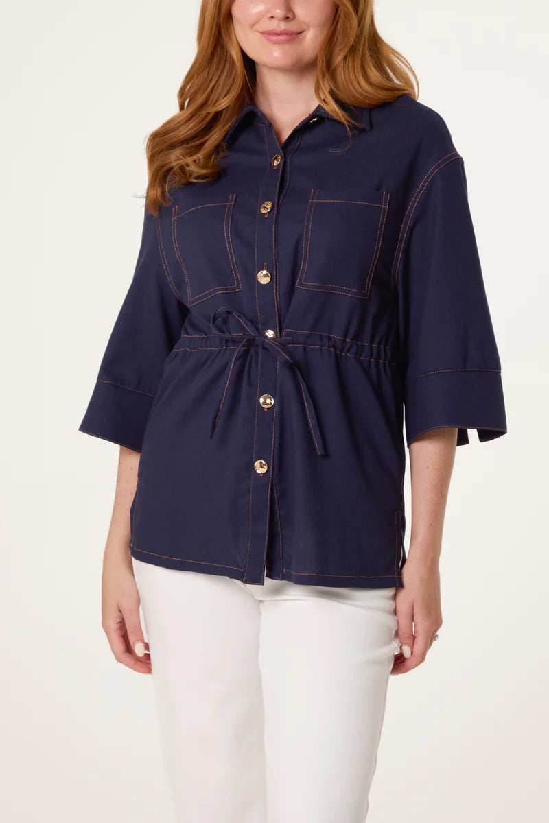 Denim Look Contrast Stitch Shirt