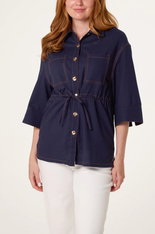 Denim Look Contrast Stitch Shirt