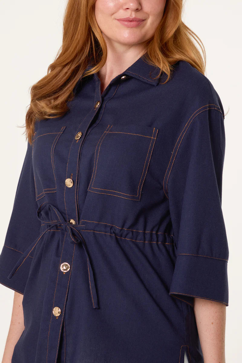 Denim Look Contrast Stitch Shirt