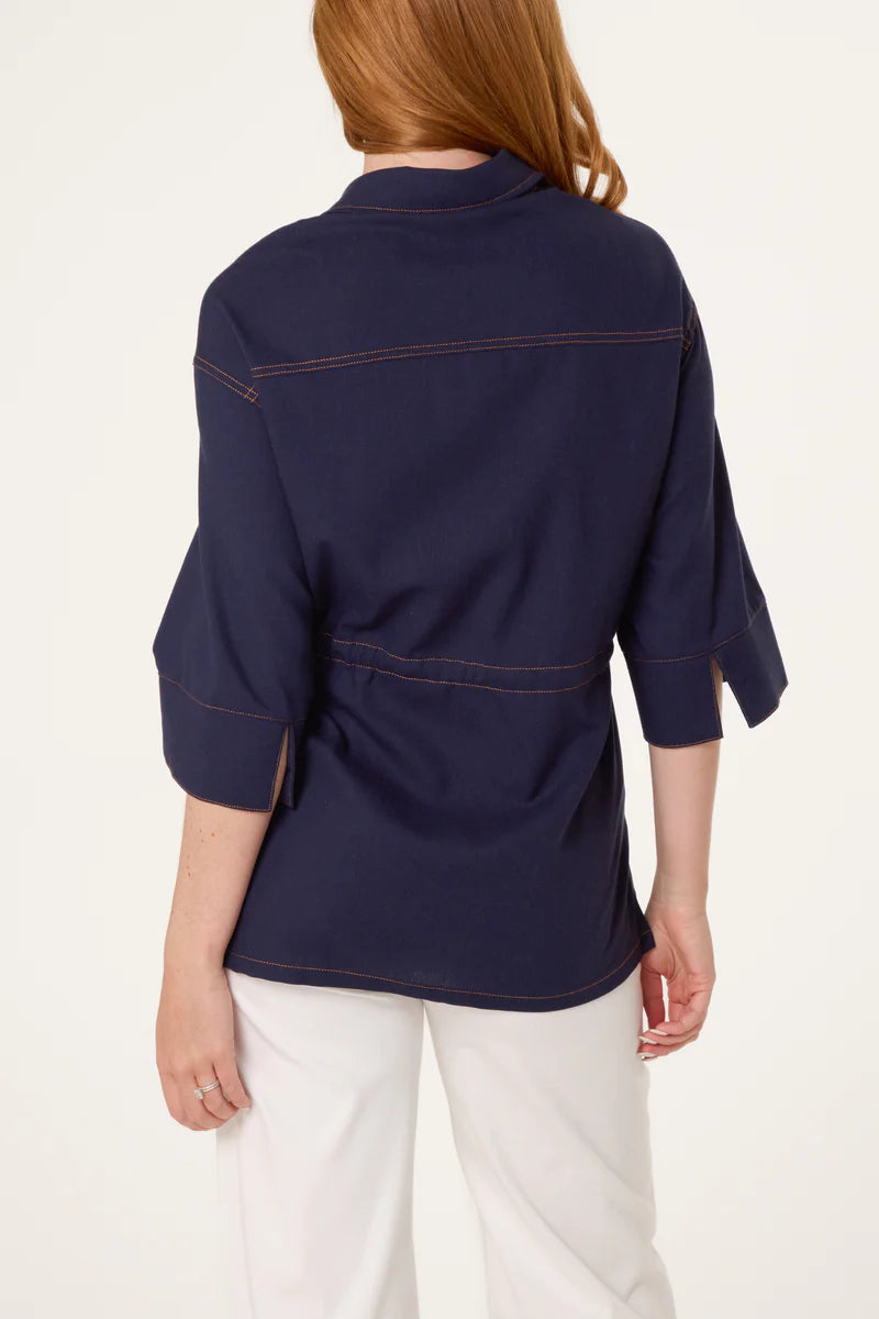 Denim Look Contrast Stitch Shirt