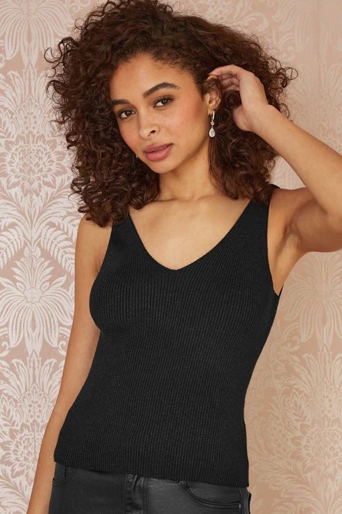 Black Sheer Roll Neck Jumper With Knitted Vest Top