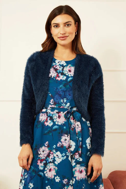 Navy Eyelash Knit Bolero Jacket